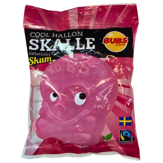Bubs Cool Raspberry Skulls Vegan & Halal Soft Foam Candies, 90g Imported Swedish Raspberry